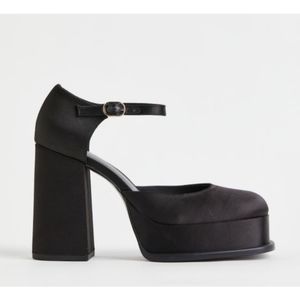 Womens Block-heeled Mary Janes black satin finished size 38 h&m